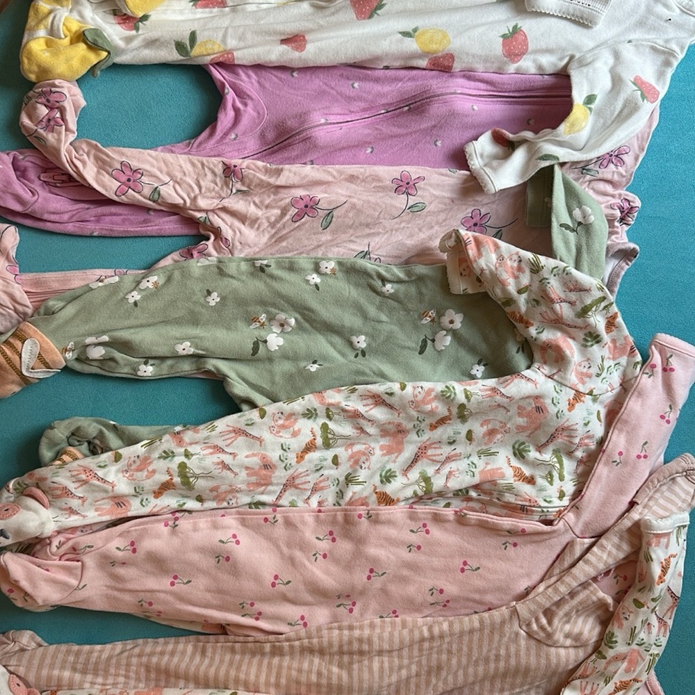 Carter's Girls' Floral & Pastel Sleepers - Pink, Green, White